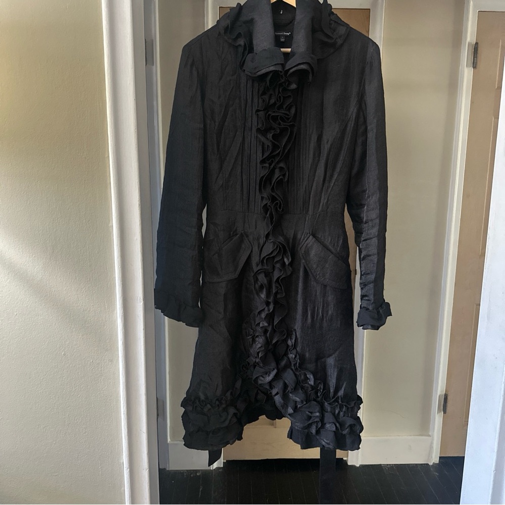 Samuel Dong Ruffled Belted Lightweight Coat/Dress - Picture 3 of 5